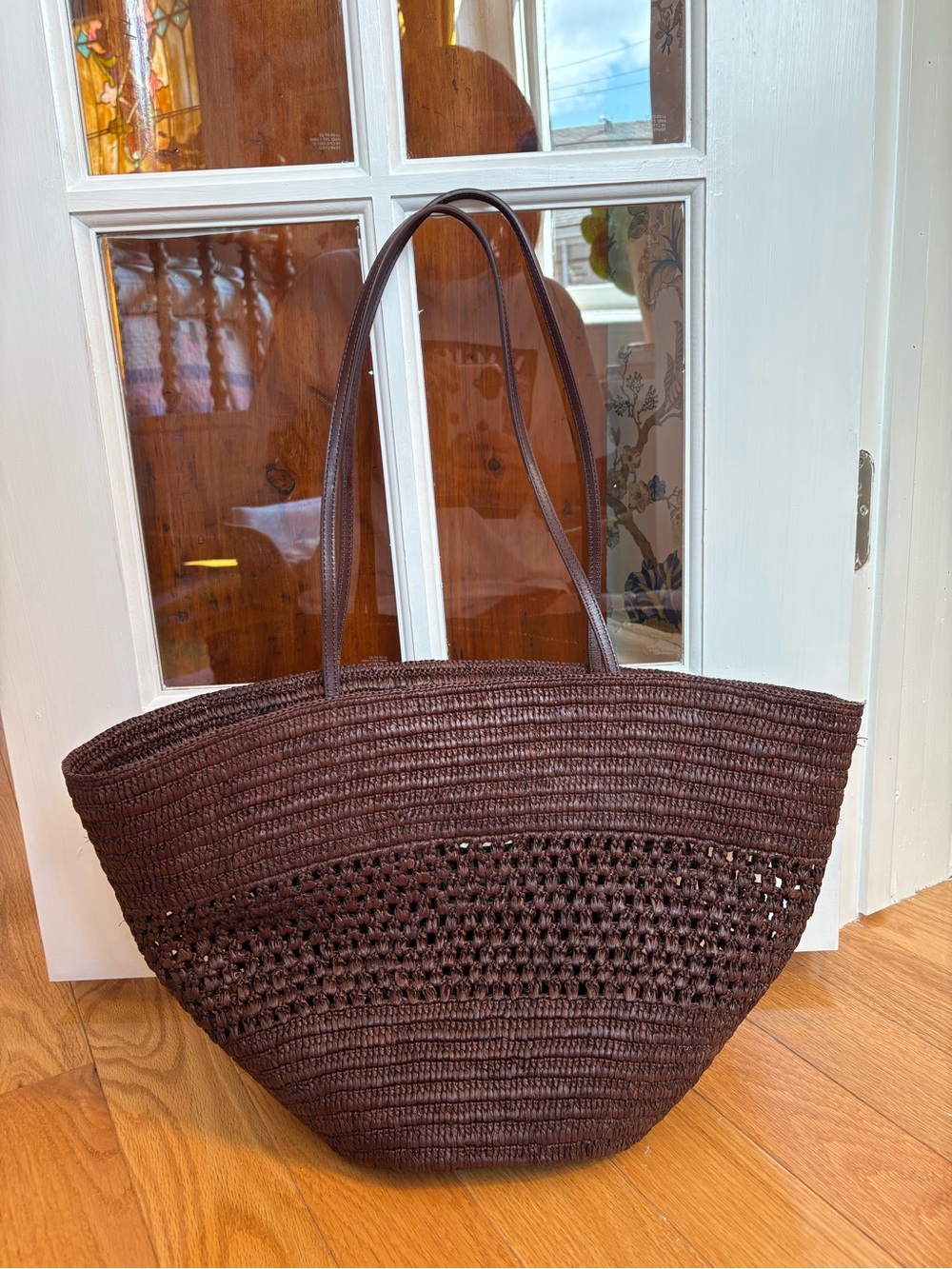 EUC Sezane Maia Basket Bag, Natural Choco Raffia - Picture 2 of 7